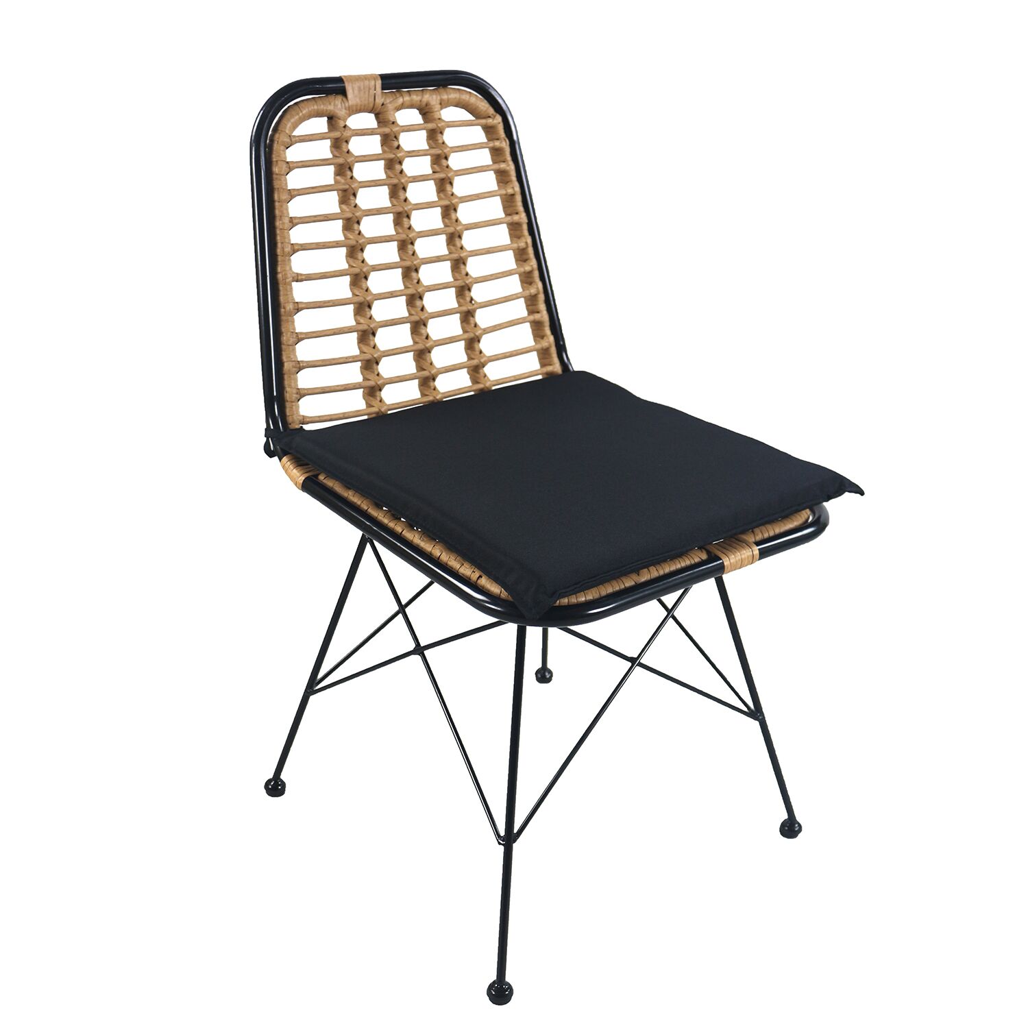 Garden Chair ATILIUS Natural/Black Metal/Rattan 46x59x83cm
