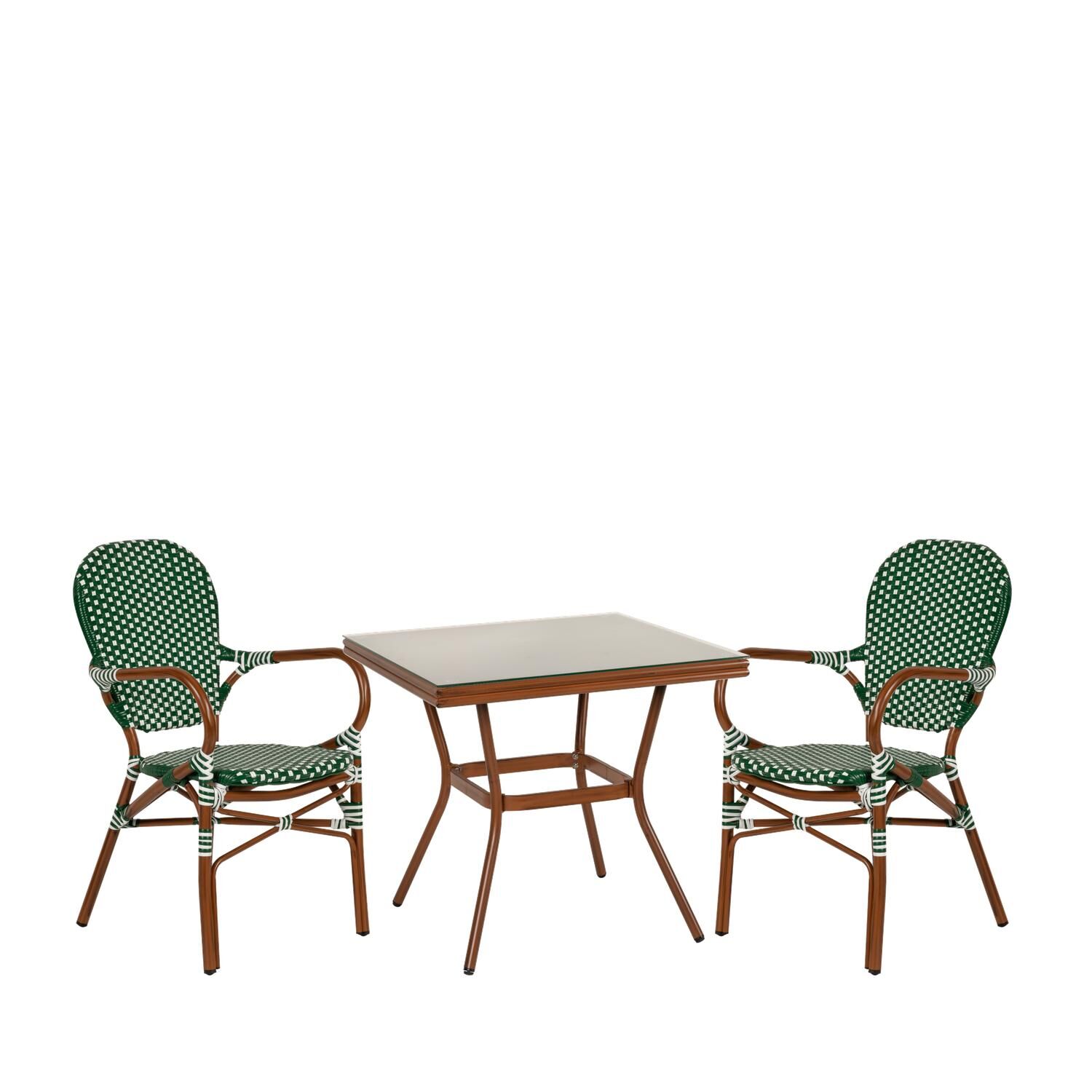 ANGOLA Garden Dining Set Bamboo Aluminum/Glass With 2 Chairs 14990226