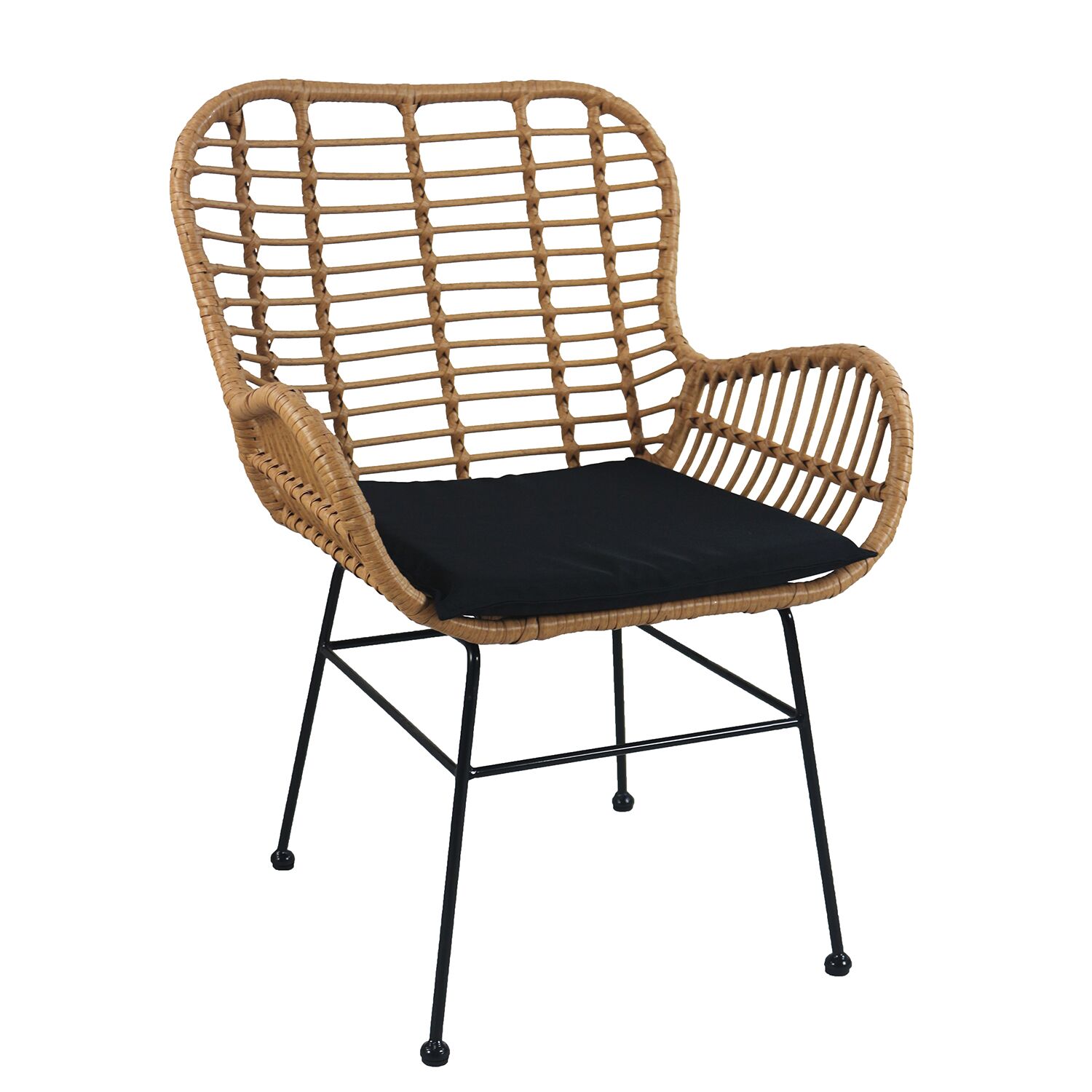 ABUDIUS Garden Chair Natural/Black Metal/Rattan 60x60x85cm