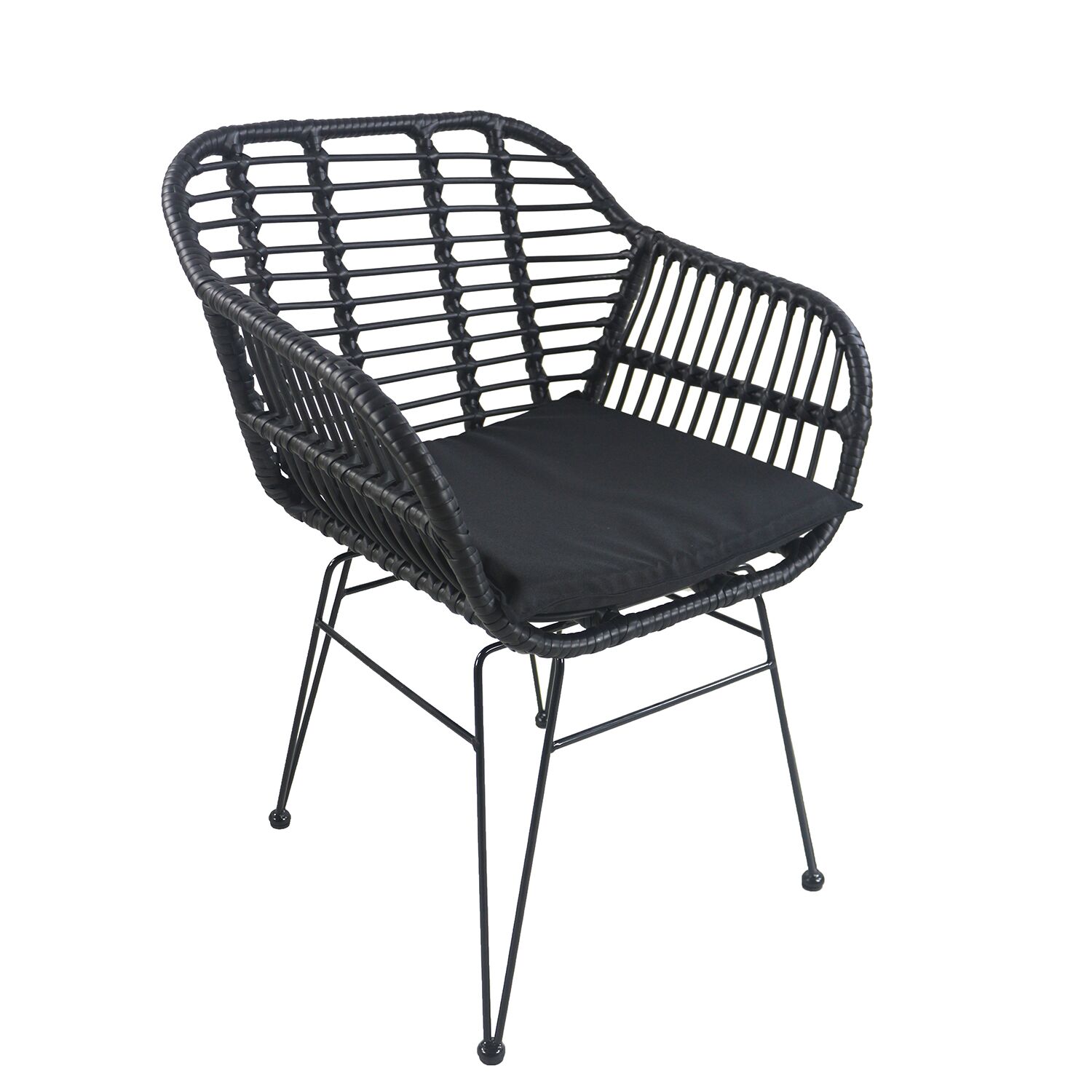 ACTORIUS Garden Chair Black Metal/Rattan 57x53x81cm