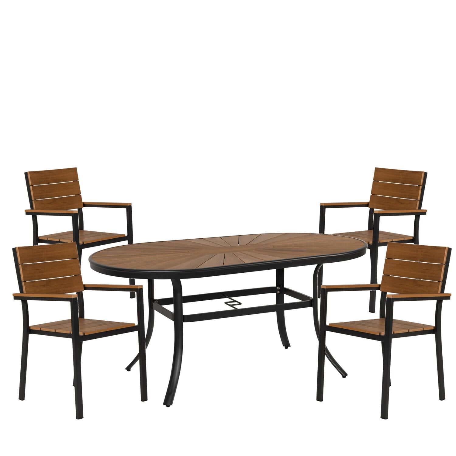 RUSUMO Garden Dining Set Black/Walnut Aluminium/Wood With 4 Armchairs 14990193
