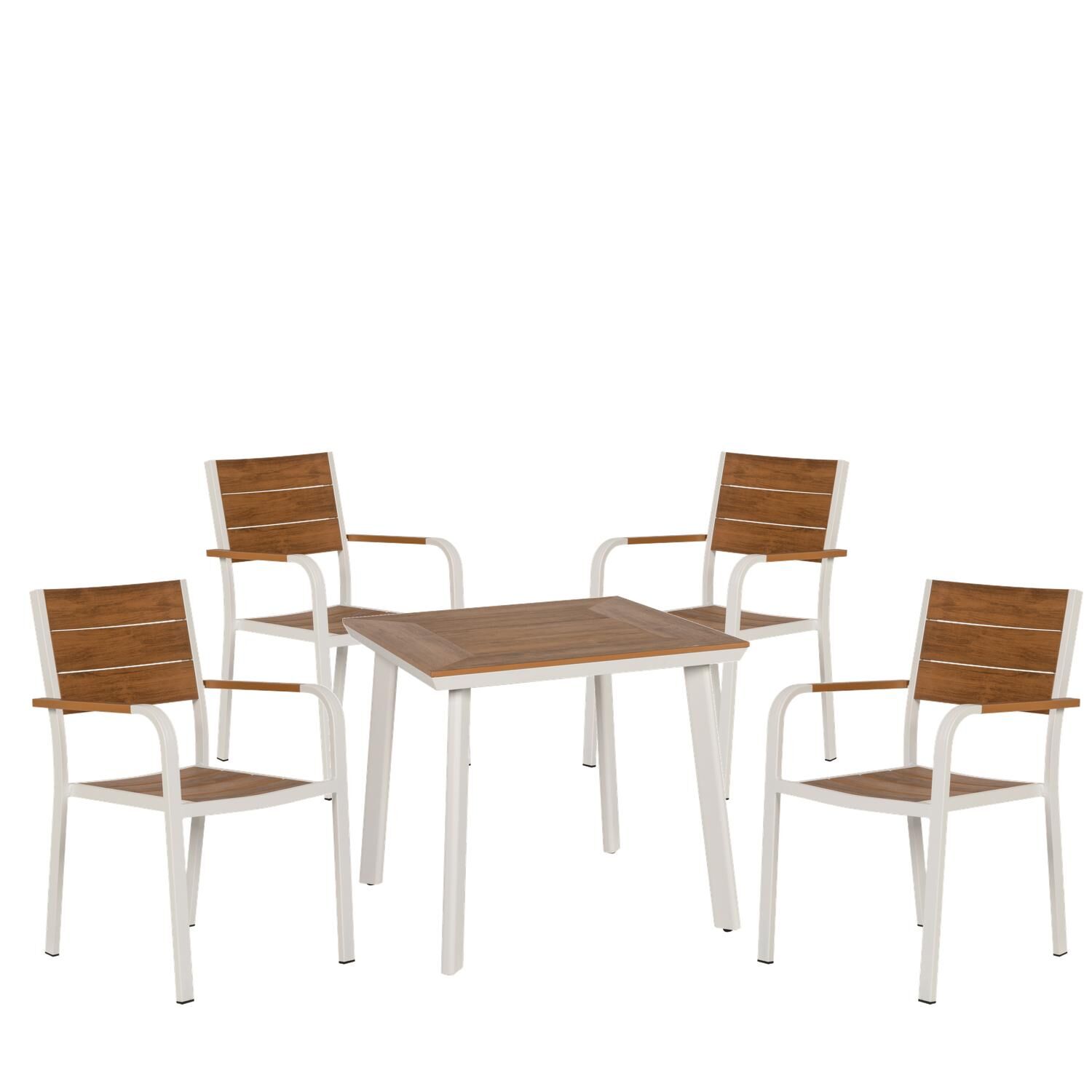 EPUPA Garden Dining Set White/Walnut Aluminium/Wood With 4 Armchairs 14990200