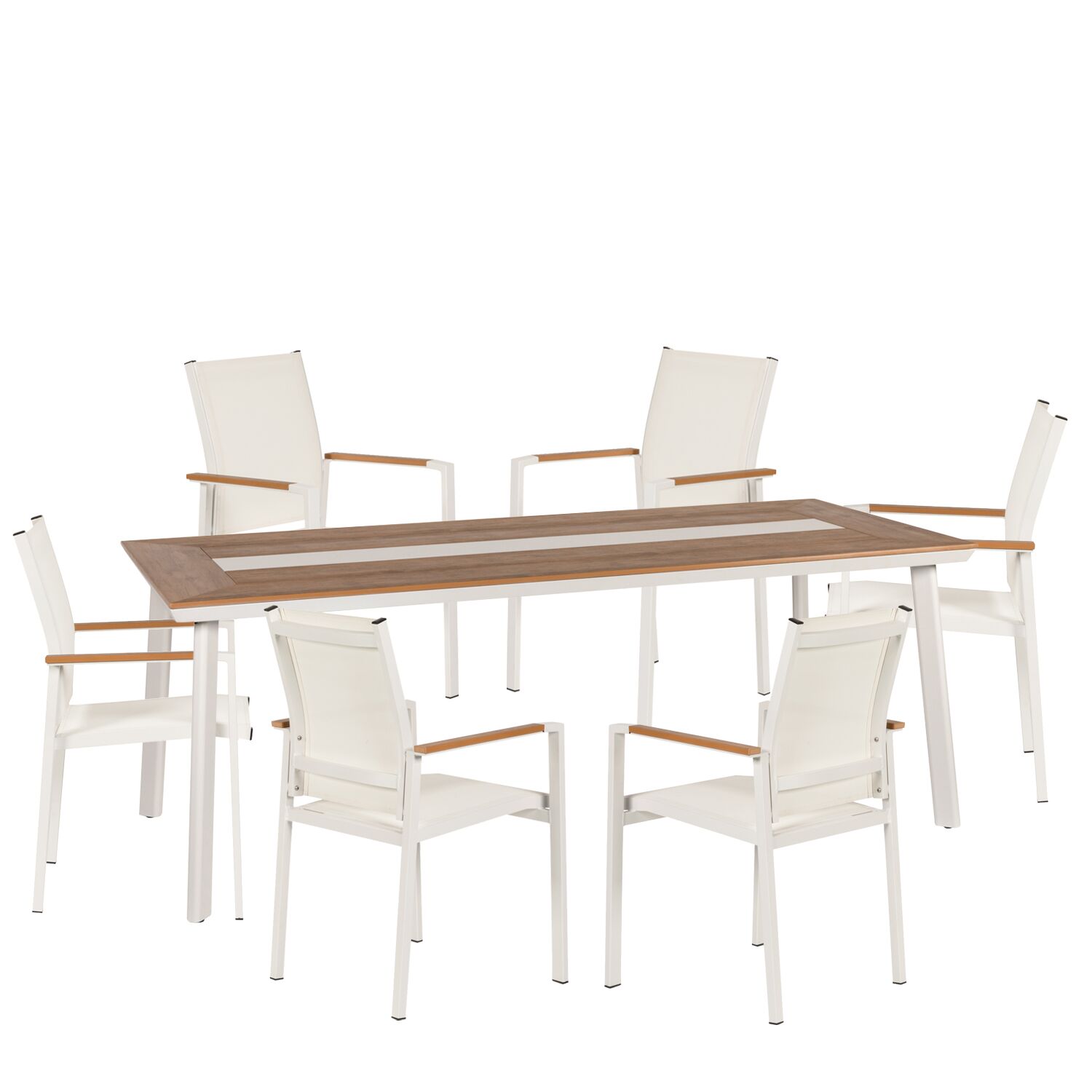 RUACANA Garden Dining Set White/Walnut Aluminium/Wood With 6 Armchairs 14990209