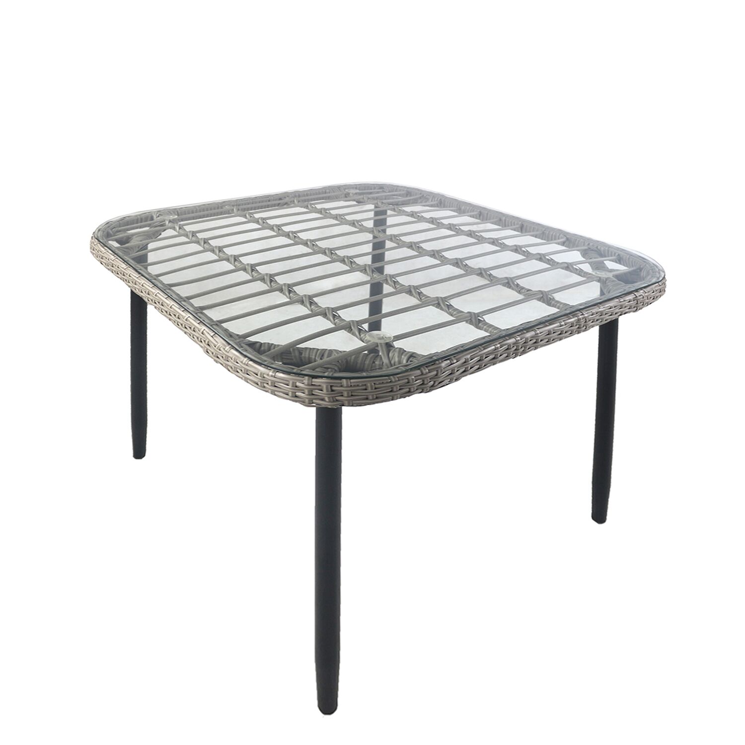 Garden Table ANTIUS Grey/Black Metal/Rattan/Glass 80x80x73cm