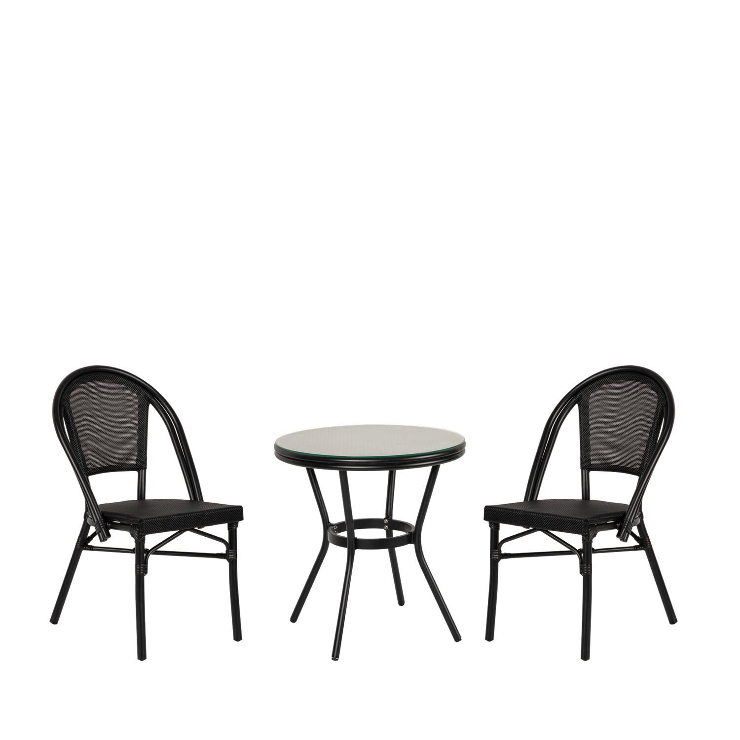 BURUNDI Garden Dining Set Black Aluminum/Glass With 2 Chairs 14990235