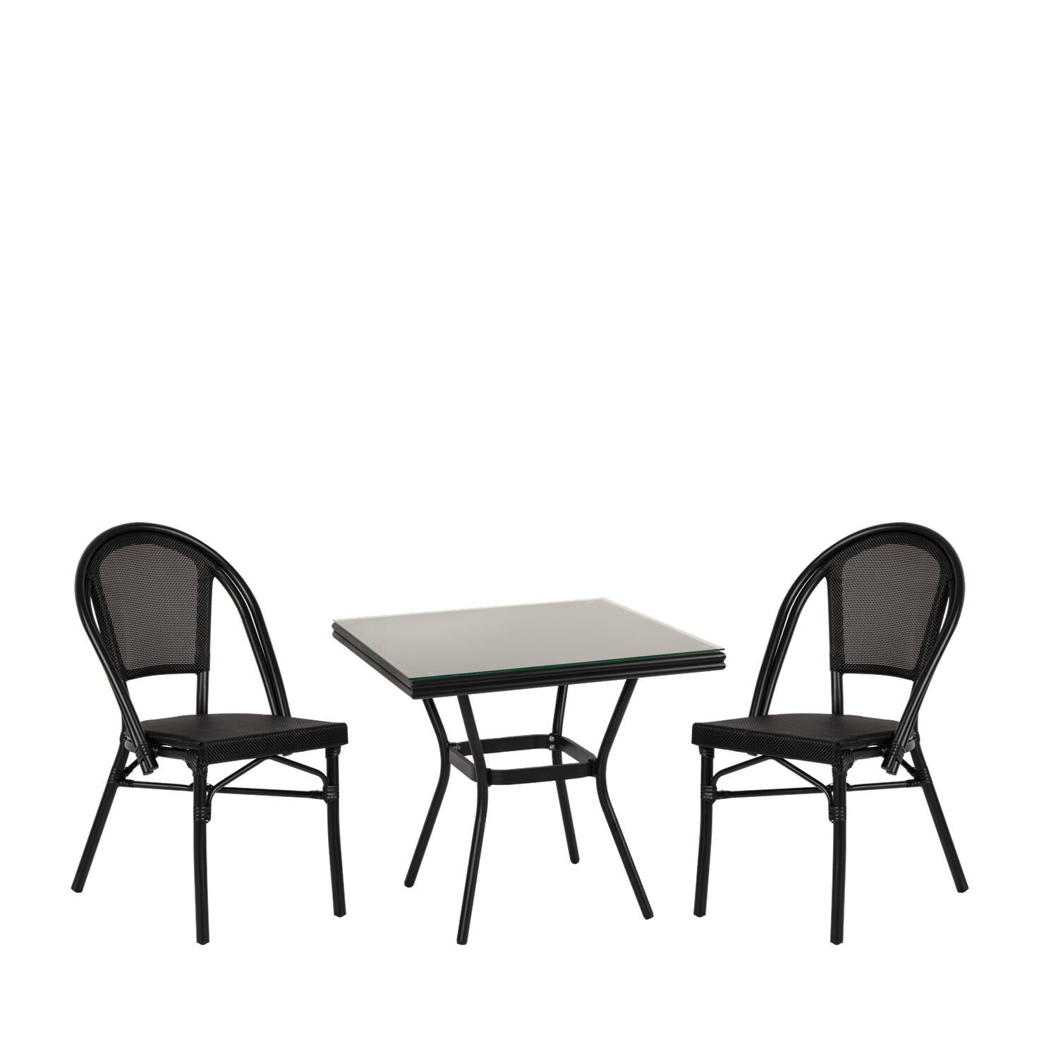 ANGOLA Garden Dining Set Black Aluminum/Glass With 2 Chairs 14990236
