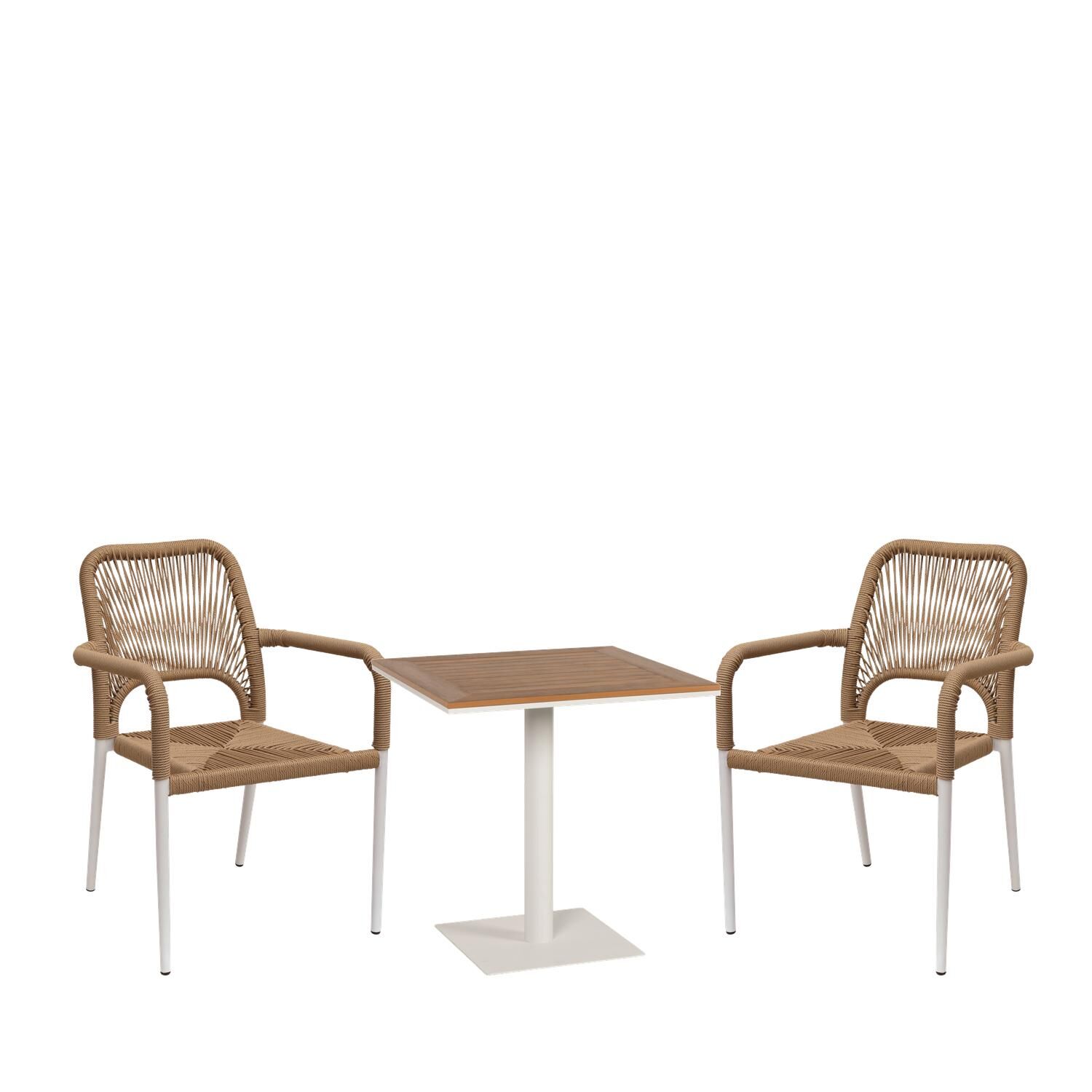 NAMIBIA Garden Dining Set White/Walnut Aluminum/Wood With 2 Armchairs 14990268