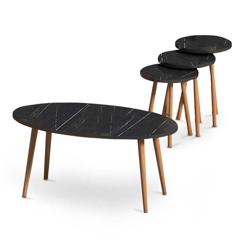 Elips Megapap melamine coffee table + side tables in black marble effect color 90x50x41cm. κυπρος