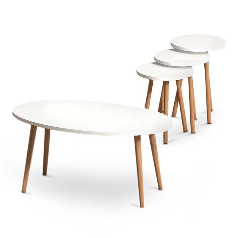 Elips Megapap melamine coffee table + side tables in white color 90x50x41cm. κυπρος