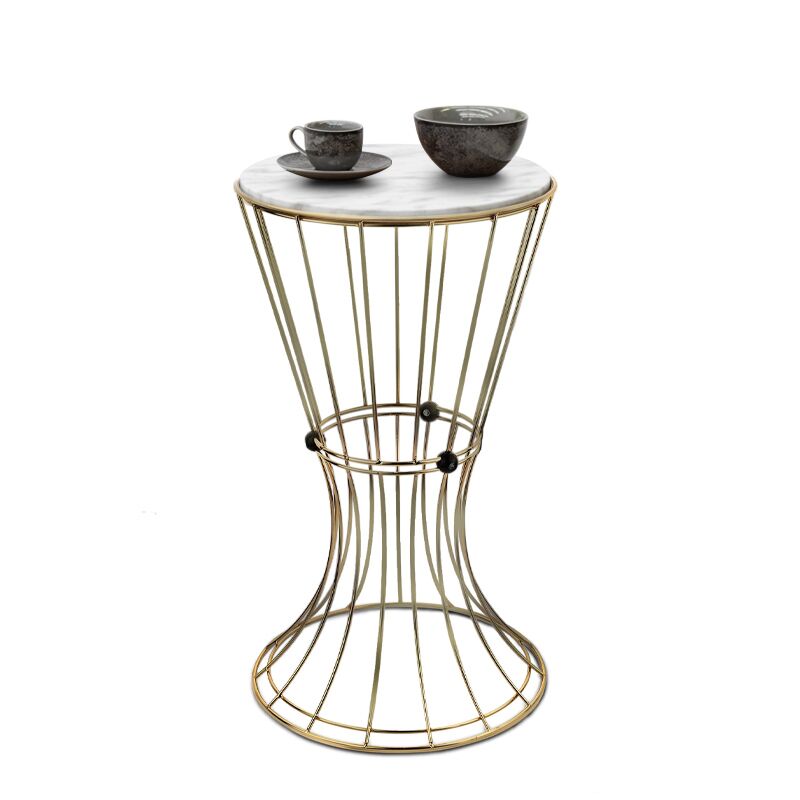 Girene Megapap metallic - Mdf side table in gold - white marble effect color 32x32x58cm. κυπρος