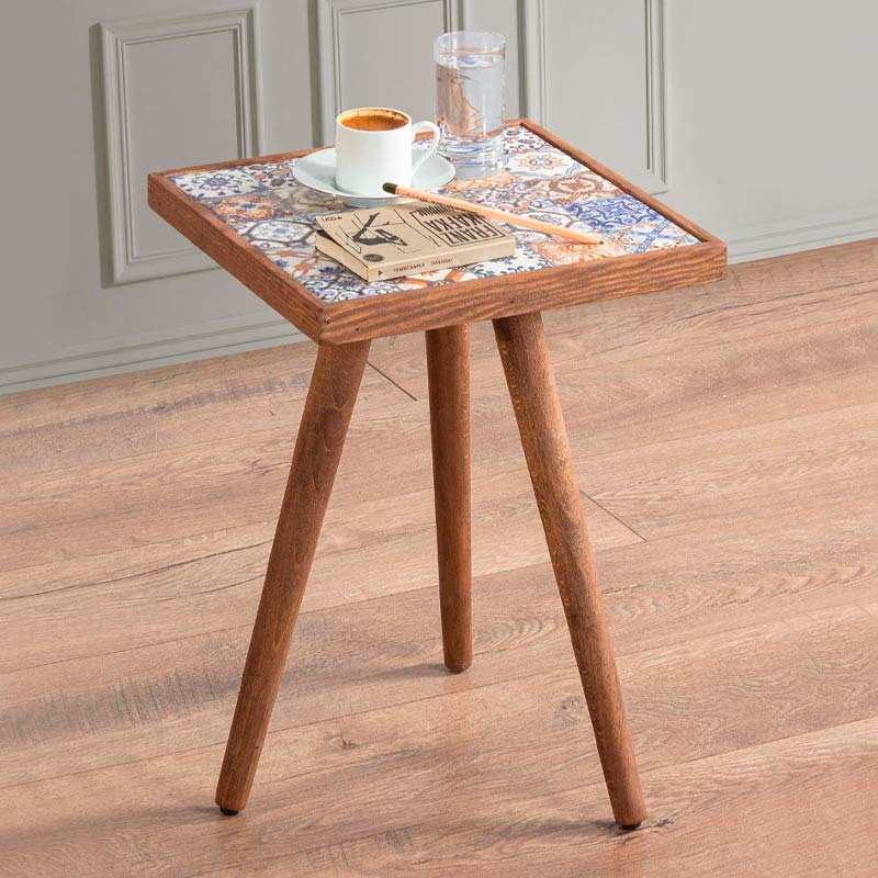 Mayra Megapap wooden - ceramic side table in walnut color 32x32x45cm. κυπρος
