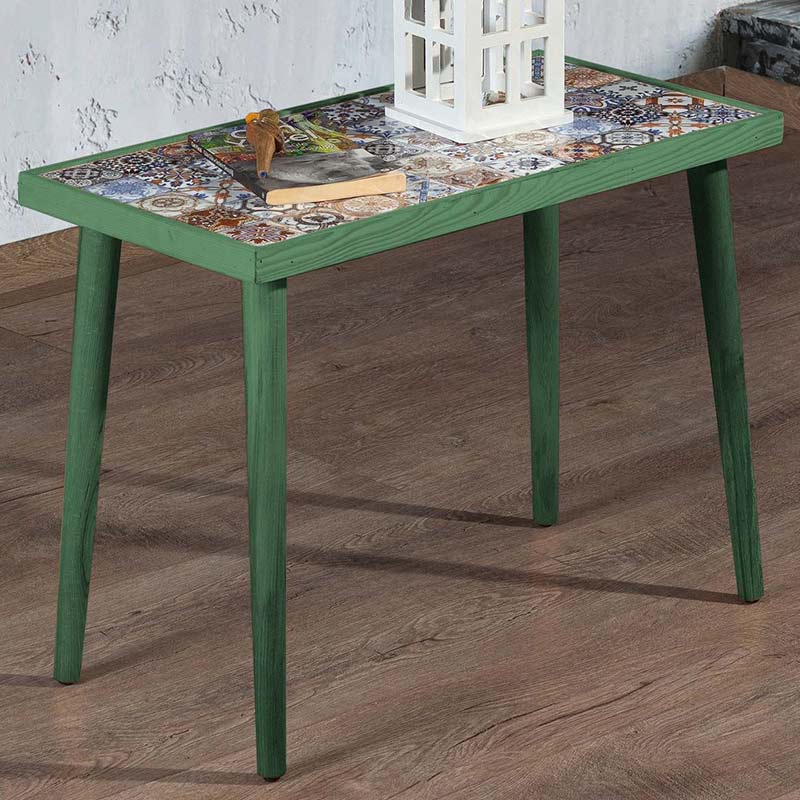 Mayra Megapap wooden - ceramic side table in green color 62x32x45cm. κυπρος