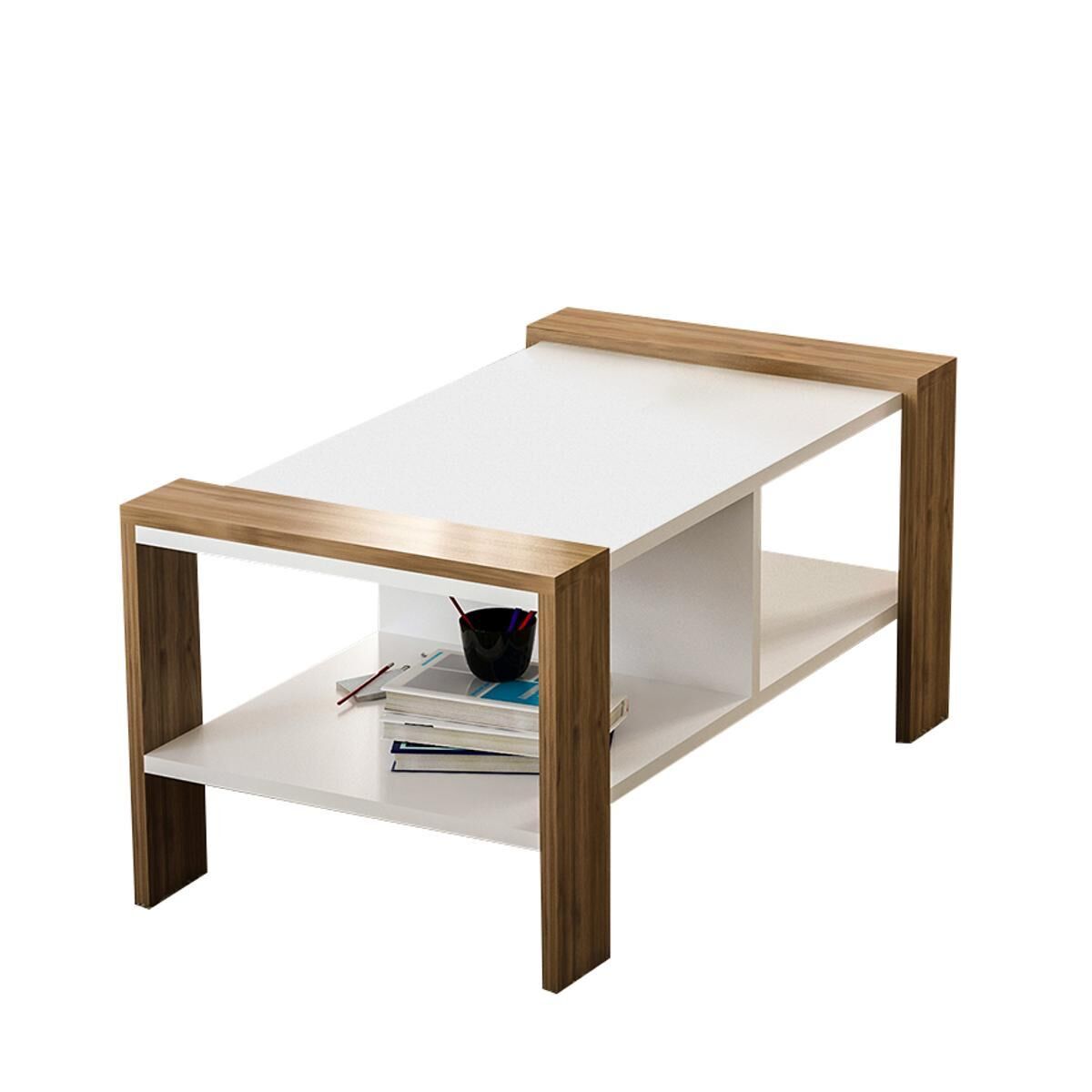ARSIDA Coffee Table White/Walnut Chipboard/Melamine 90x60x42cm