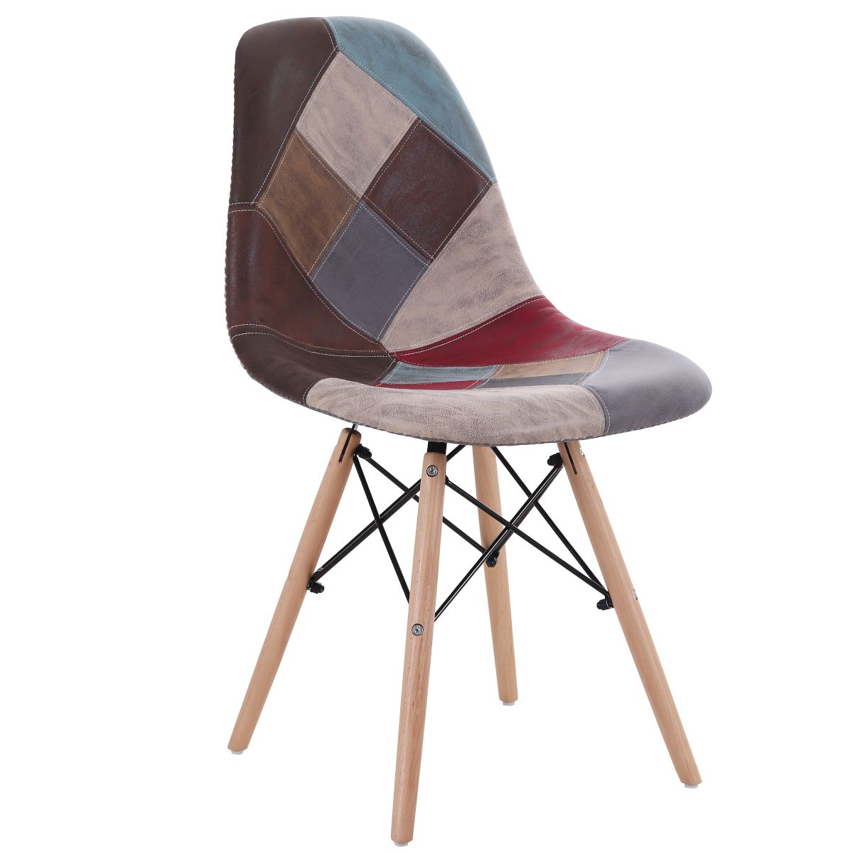 Chair CORYLOUS Patchwork Microfiber Fabric / Wood 51x46x82cm