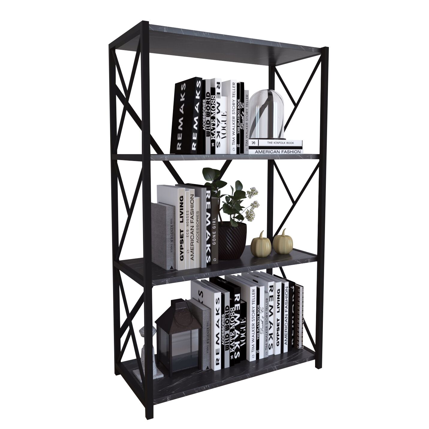 IKE Bookcase Black Chipboard/Metal 70x34x114.5cm