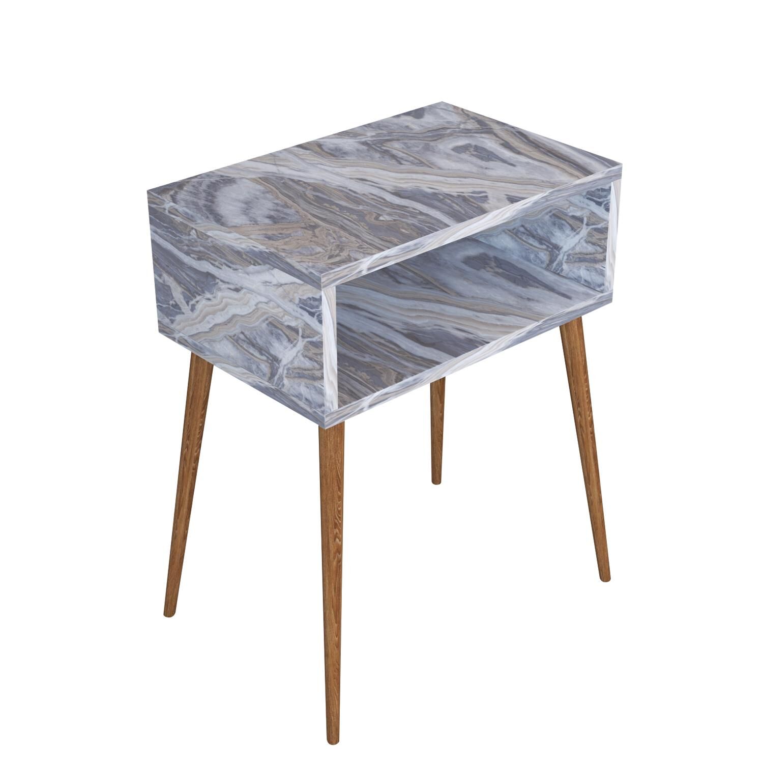GANIRU Bedside Table Gray/Marble Look Chipboard/Wood 45x30x60cm