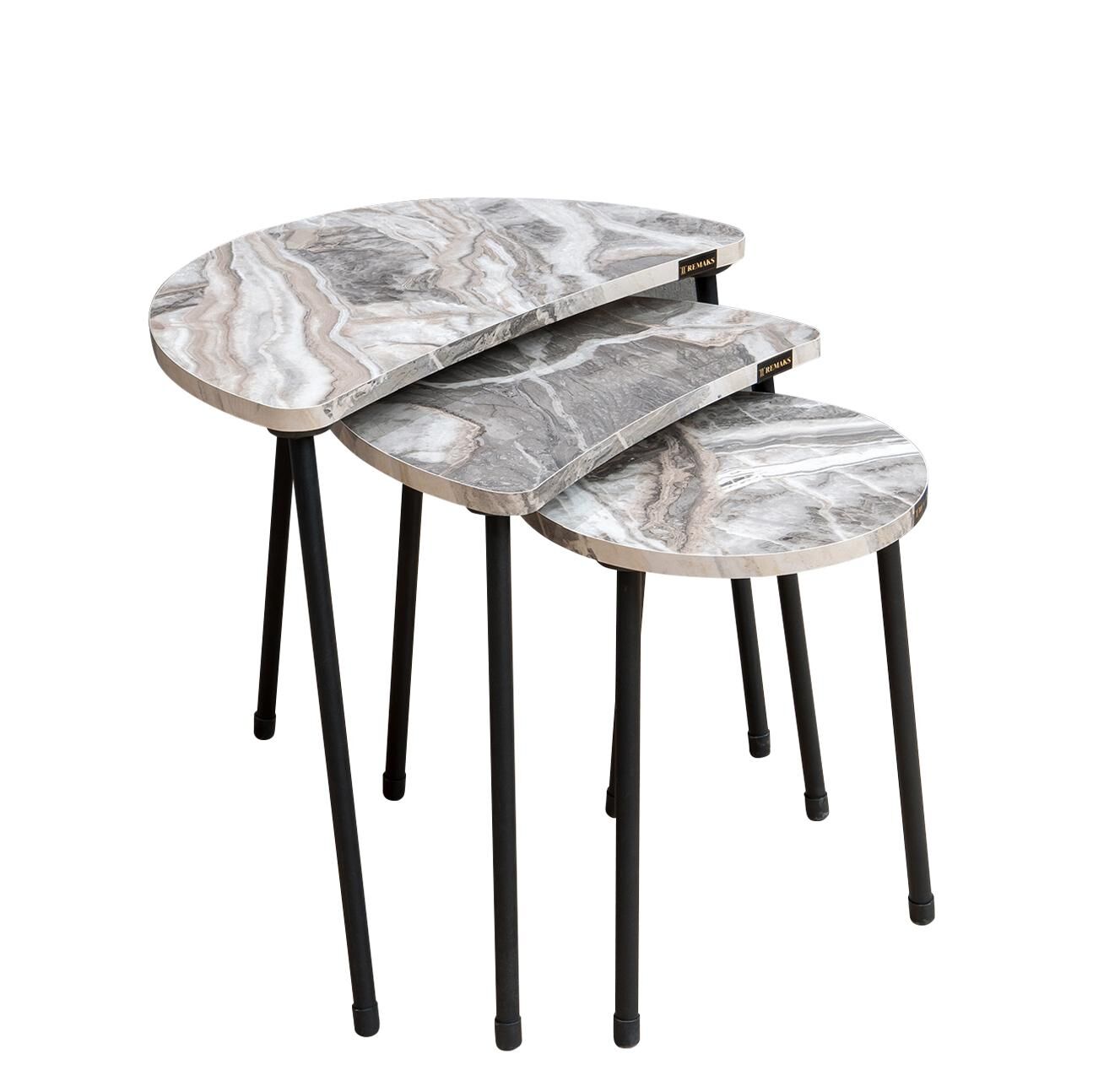 JAMILAH Side Table Gray/Marble Look Chipboard/Metal 55x34.5x51cm Set 3Pcs