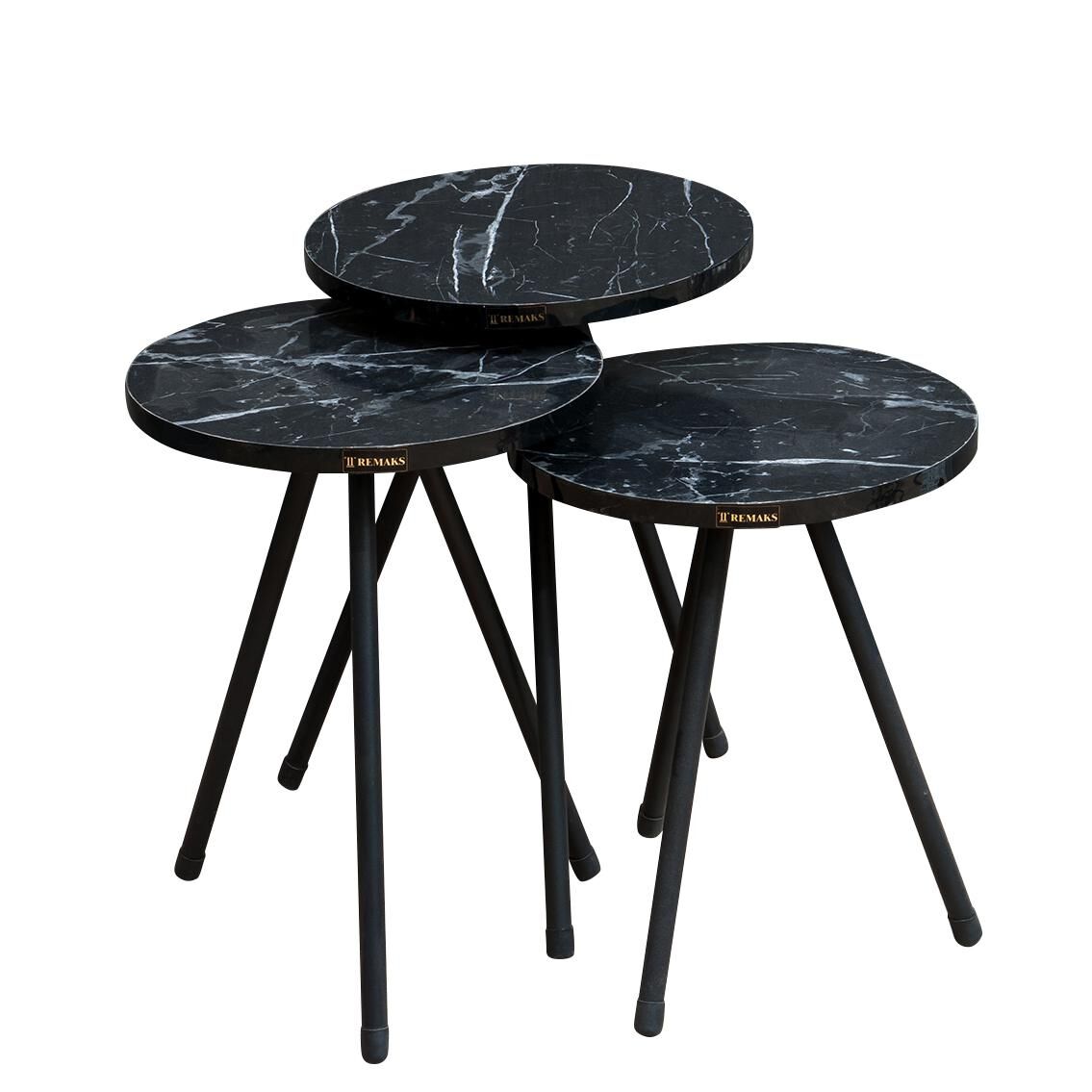 UBA Side Table Black/Marble Look Chipboard/Metal 33.5x52cm Set 3Pcs