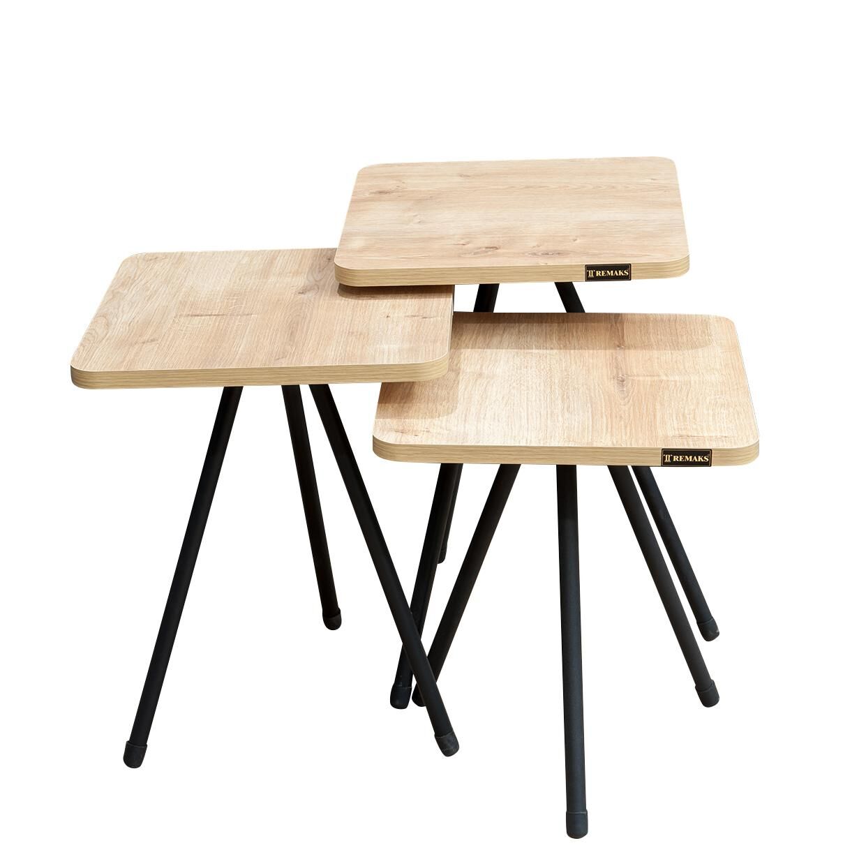YUUSUF Side Table Oak Chipboard/Metal 33x33x52cm Set 3Pcs