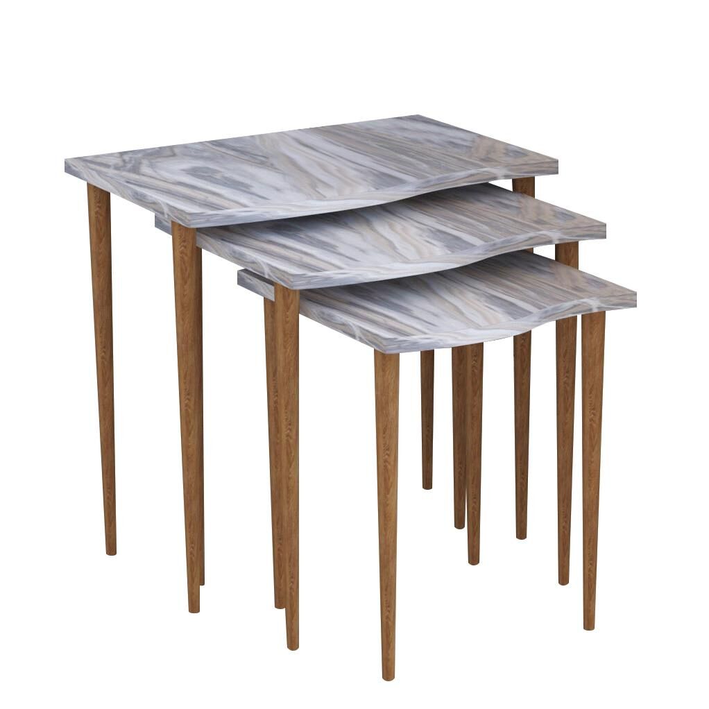 NURU Side Table Gray/Marble Look Chipboard/Wood 53x35x52/44x35x47/35x35x42cm Set 3Pcs