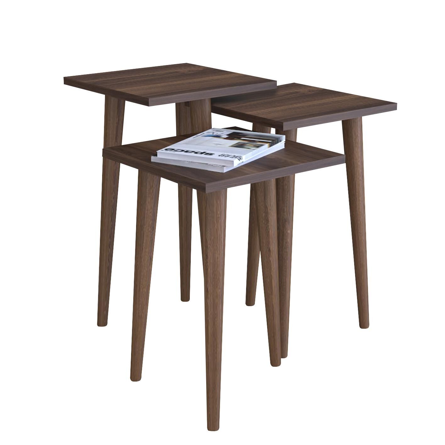 ZURI Side Table Walnut Chipboard/Wood 33x33x52/33x33x47/33x33x42cm Set 3Pcs