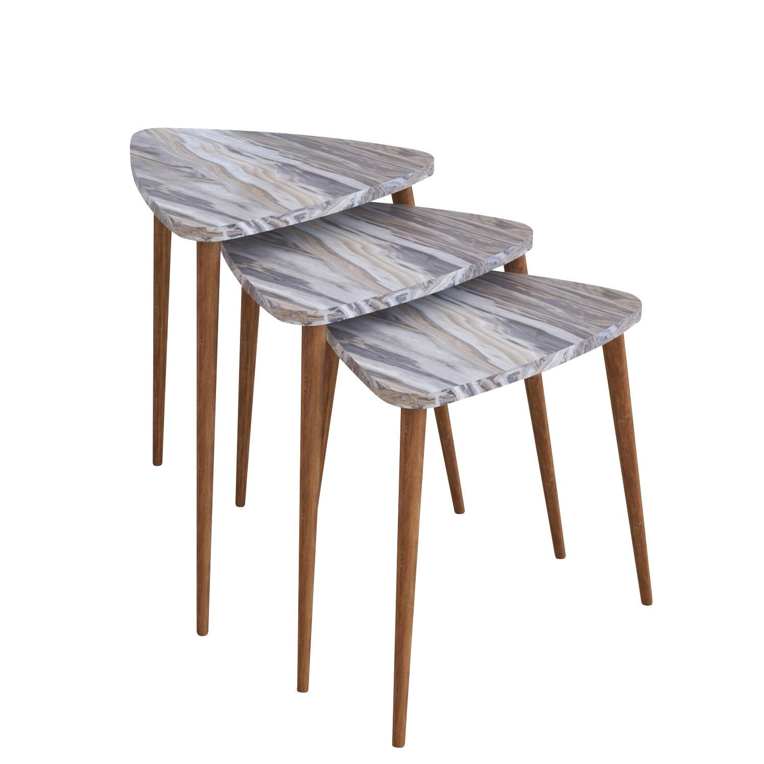 ABIDEMI Side Table Gray/Marble Look Chipboard/Wood 35x52/35x47/35x42cm Set 3Pcs