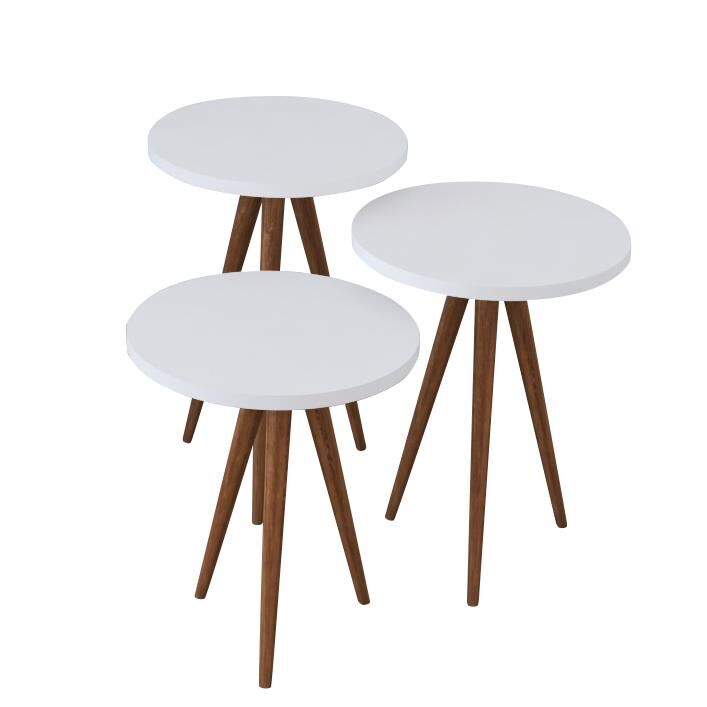 BISI Side Table White Chipboard/Wood 33.5x52/33.5x47/33.5x42cm Set 3Pcs