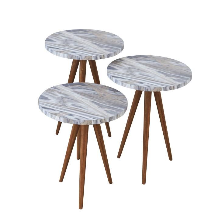 BISI Side Table Gray/Marble Look Chipboard/Wood 33.5x52/33.5x47/33.5x42cm Set 3Pcs
