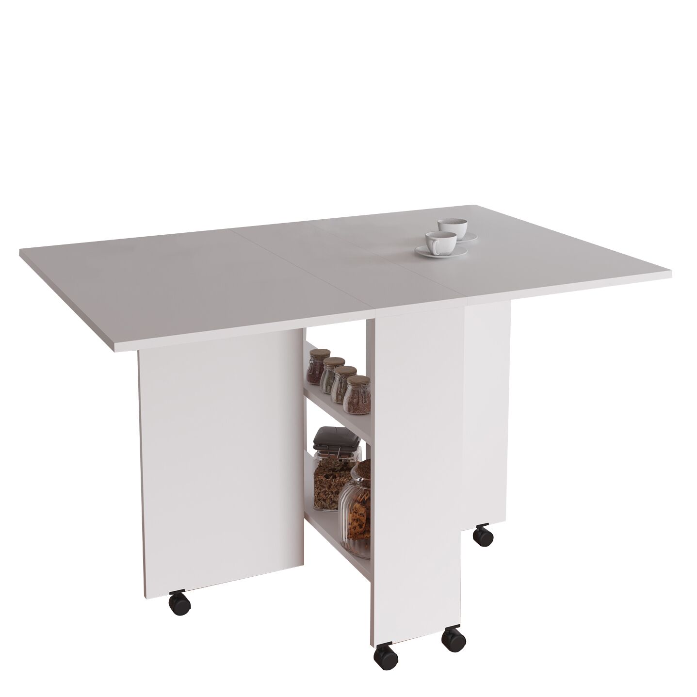 STANLEY Folding Table With Wheels White Chipboard 120x80x73cm