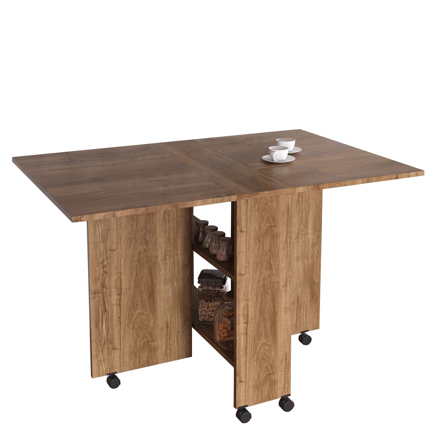 STANLEY Folding Table With Wheels Walnut Chipboard 120x80x73cm