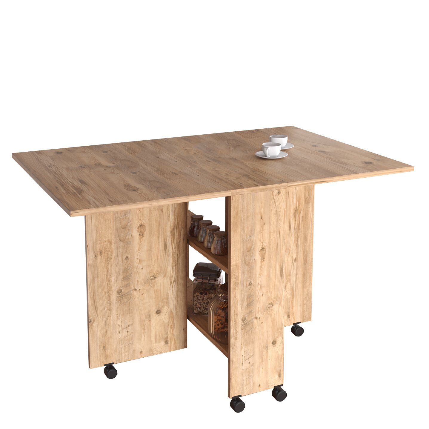 STANLEY Folding Table With Wheels Oak Chipboard 120x80x73cm