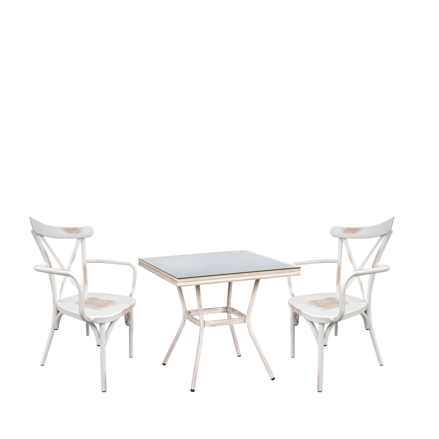 Σετ Τραπεζαρία Κήπου ArteLibre ANGOLA Λευκό Αντικέ Με 2 Καρέκλες 14990218
