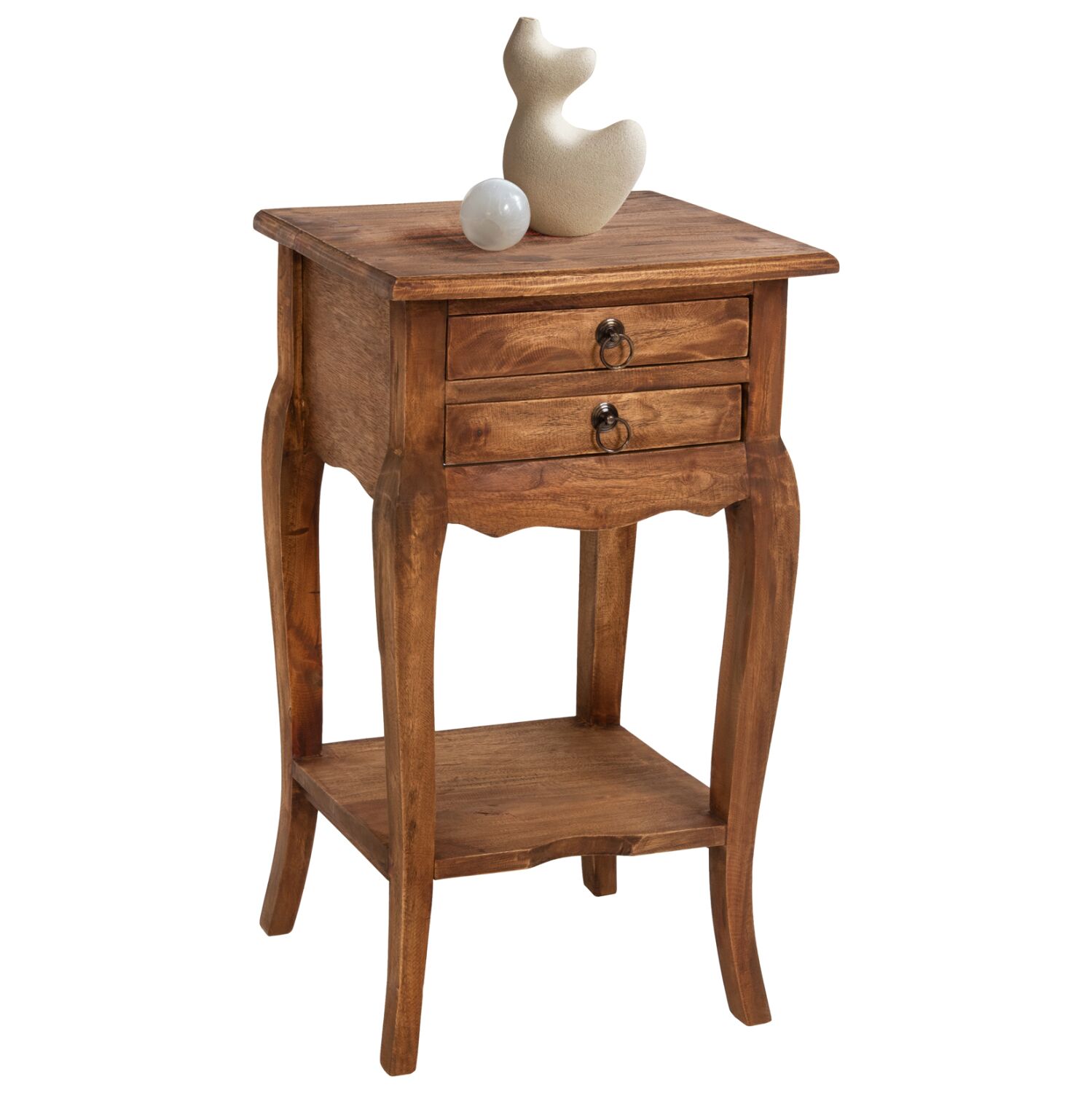 SIDE TABLE WITH 2 DRAWERS HM7904 MAHOGANY WOOD IN NATURAL COLOR 40x30x67Hcm.