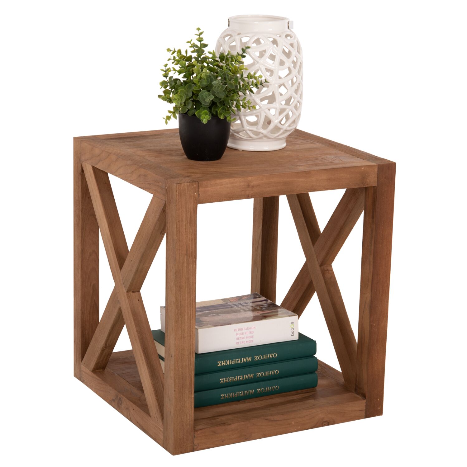 SIDE TABLE HM7941 SQUARE WITH STORAGE SPACE-RECYCLED TEAK WOOD 45x45x51Hcm.