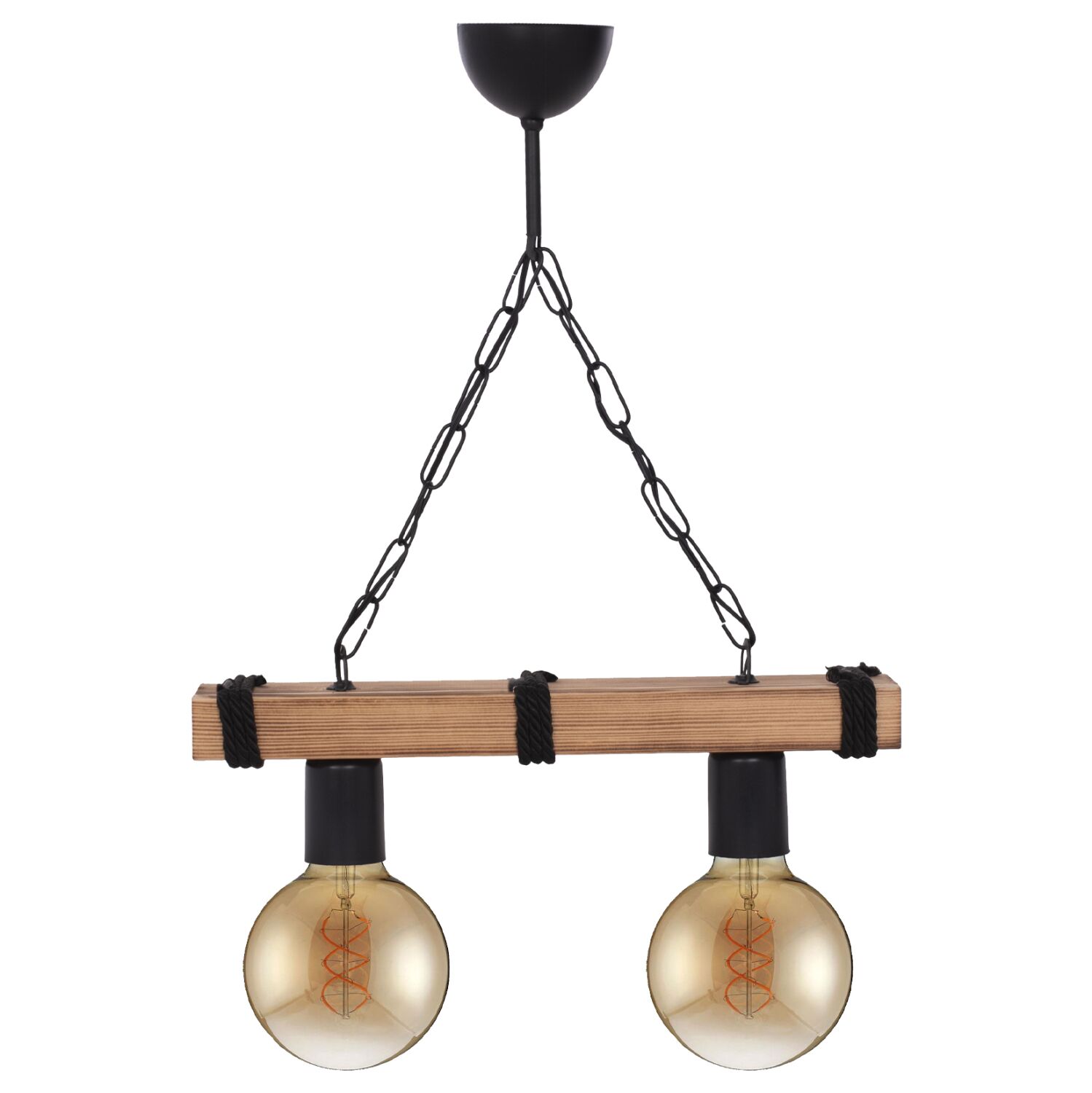 CEILING PENDANT TWO-LIGHT WITH CHAIN AND WOODEN PLANK 40x10x45Hcm.HM7698.01