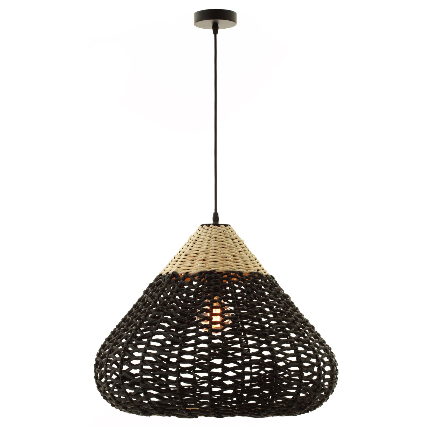 CEILING PENDANT LAMP HM4346 PAPER ROPE ΙΝ BEIGE AND BLACK Φ55,5x44Hcm.