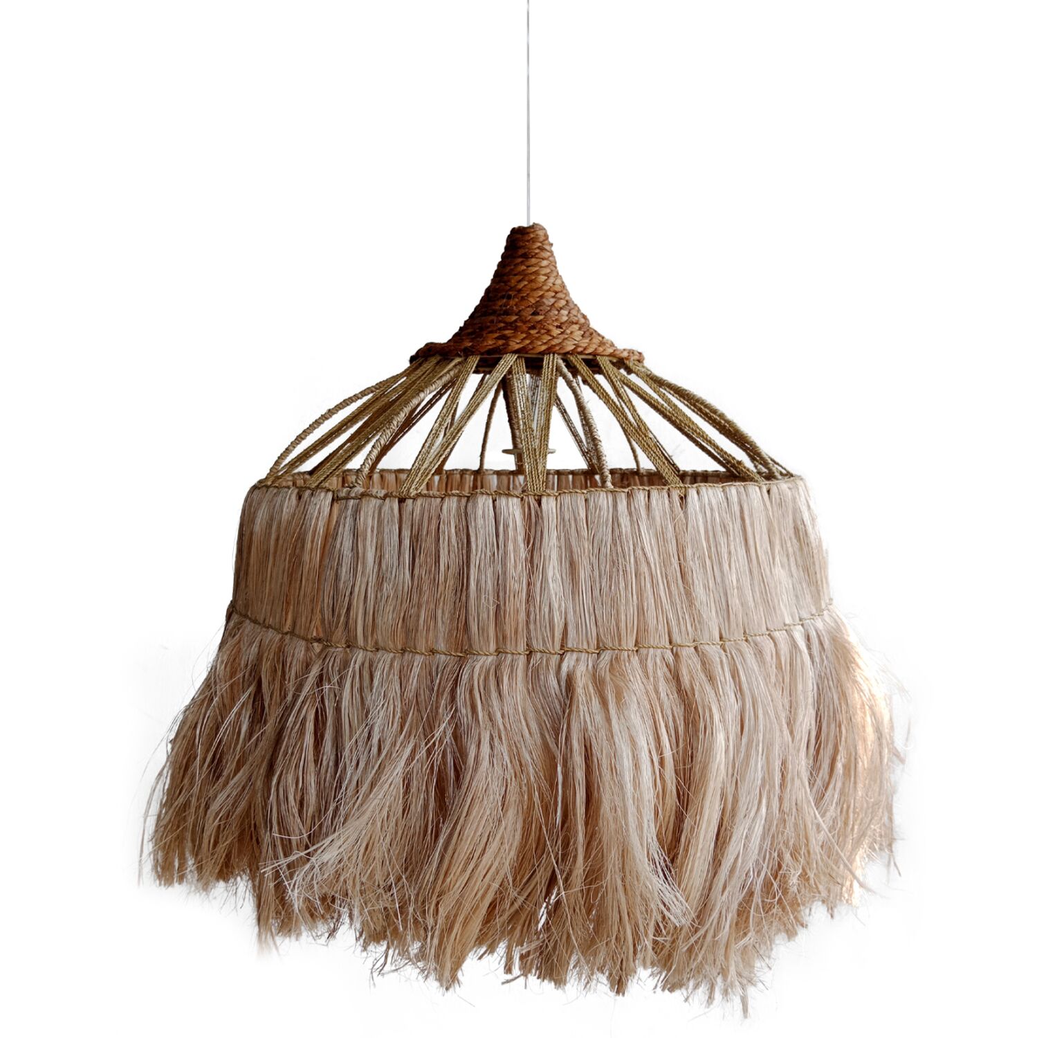 CEILING PENDANT WITH CYLINDRICAL CAP ABACA FIBERS IN NATURAL 50x50x50Hcm.HM7764