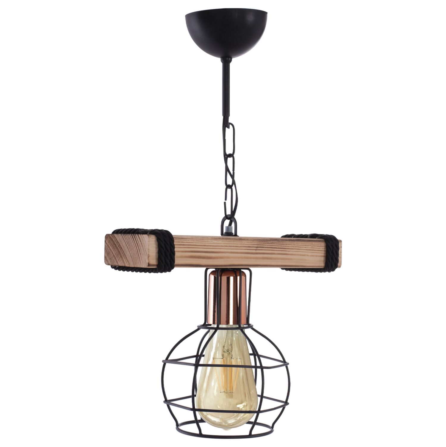 CEILING PENDANT WITH WOOD AND METAL GRID 30x16x50Hcm.HM7680.01