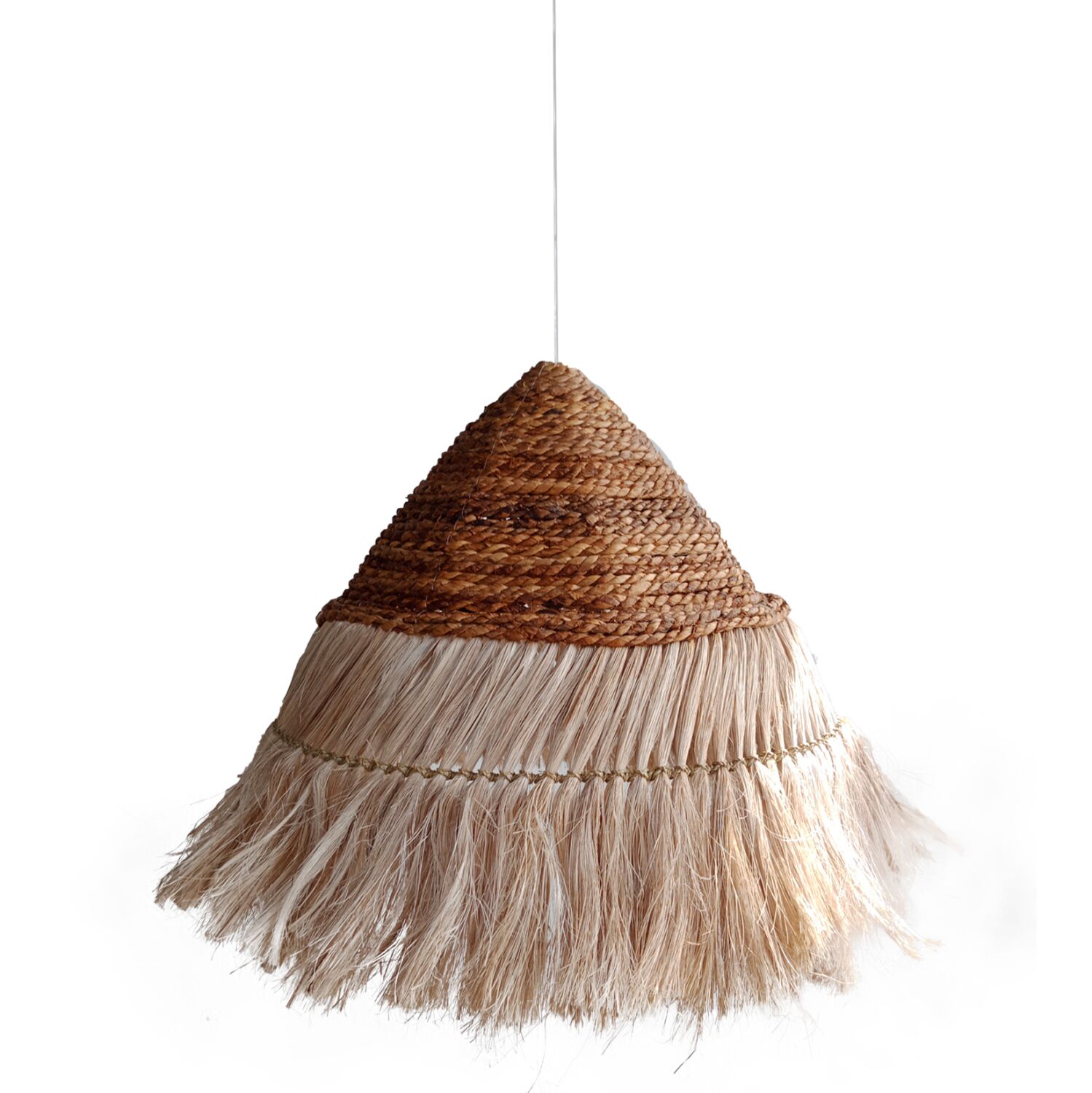 CEILING PENDANT ROUND PYRAMID CAP MADE OF ABACA FIBERS IN NATURAL COLOR 50x50x35Hcm.HM7762