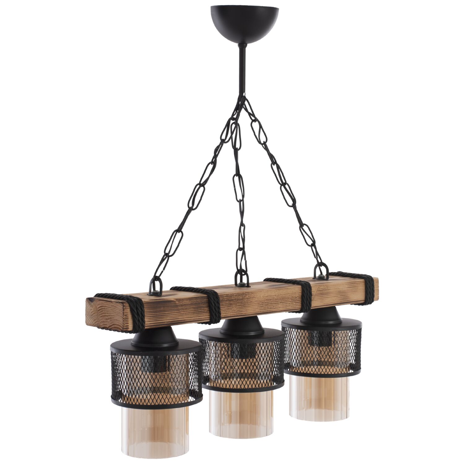 CEILING PENDANT 3-LIGHT WITH CHAIN WOOD AND METAL CAPS 50x12x60Hcm.HM7699.01