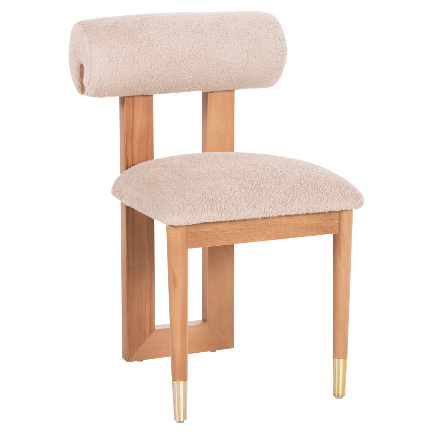 DINING CHAIR TONDELLA HM18148.16 BEECH WOOD IN NATURAL-BOUCLE FABRIC IN BEIGE 47x58x81Hcm.