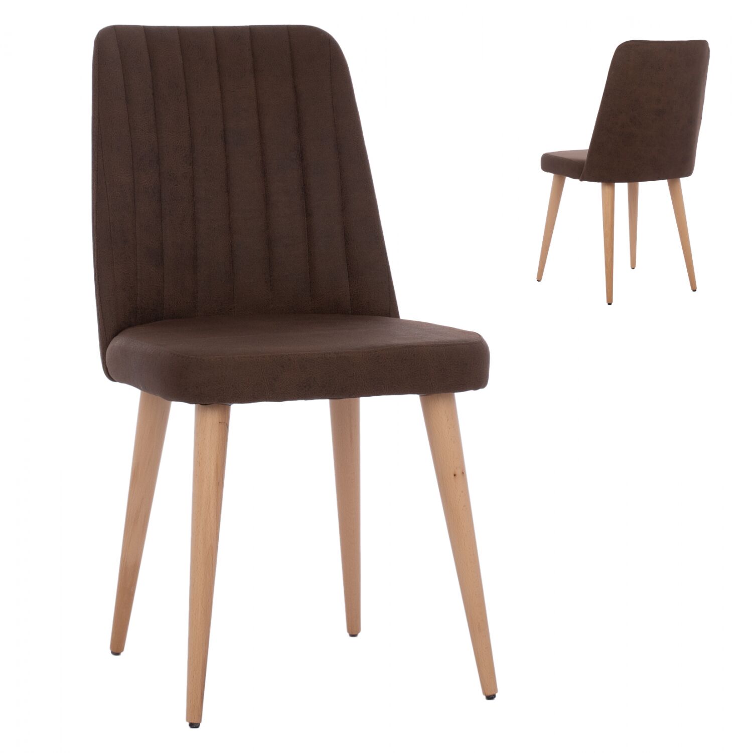 CHAIR “MARISOL” HM9266.23 BROWN NUBUCK-type FABRIC WITH WOODEN LEGS 47x57x91H CM.