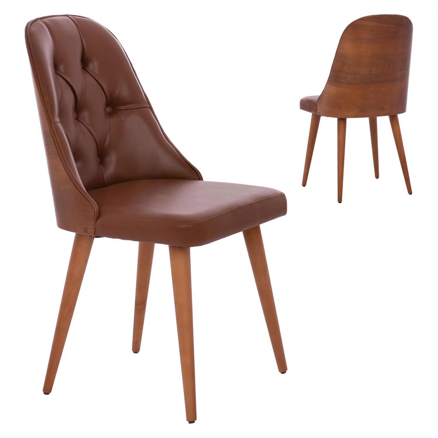 CHAIR PROFESSIONAL “ESTRELLA” HM9270.43 TAN BROWN PU LEATHER & WOODEN BACK IN WALNUT COLOR 47x60x92H CM.