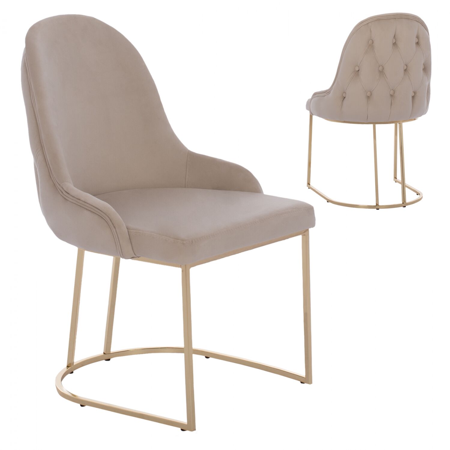 CHAIR “LILIANA” HM9277.07 ECRU VELVET WITH METAL LEGS IN GOLD COLOR 55x64x90H CM.