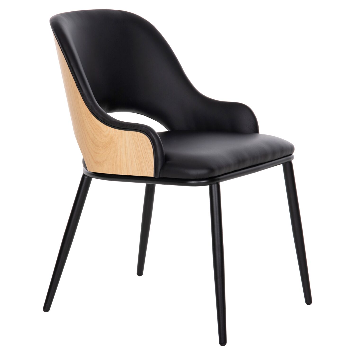 DINING CHAIR DELF HM9617.01 PU BLACK-BLACK METAL LEGS-WOODEN BACK IN NATURAL 48x55x76Hcm.