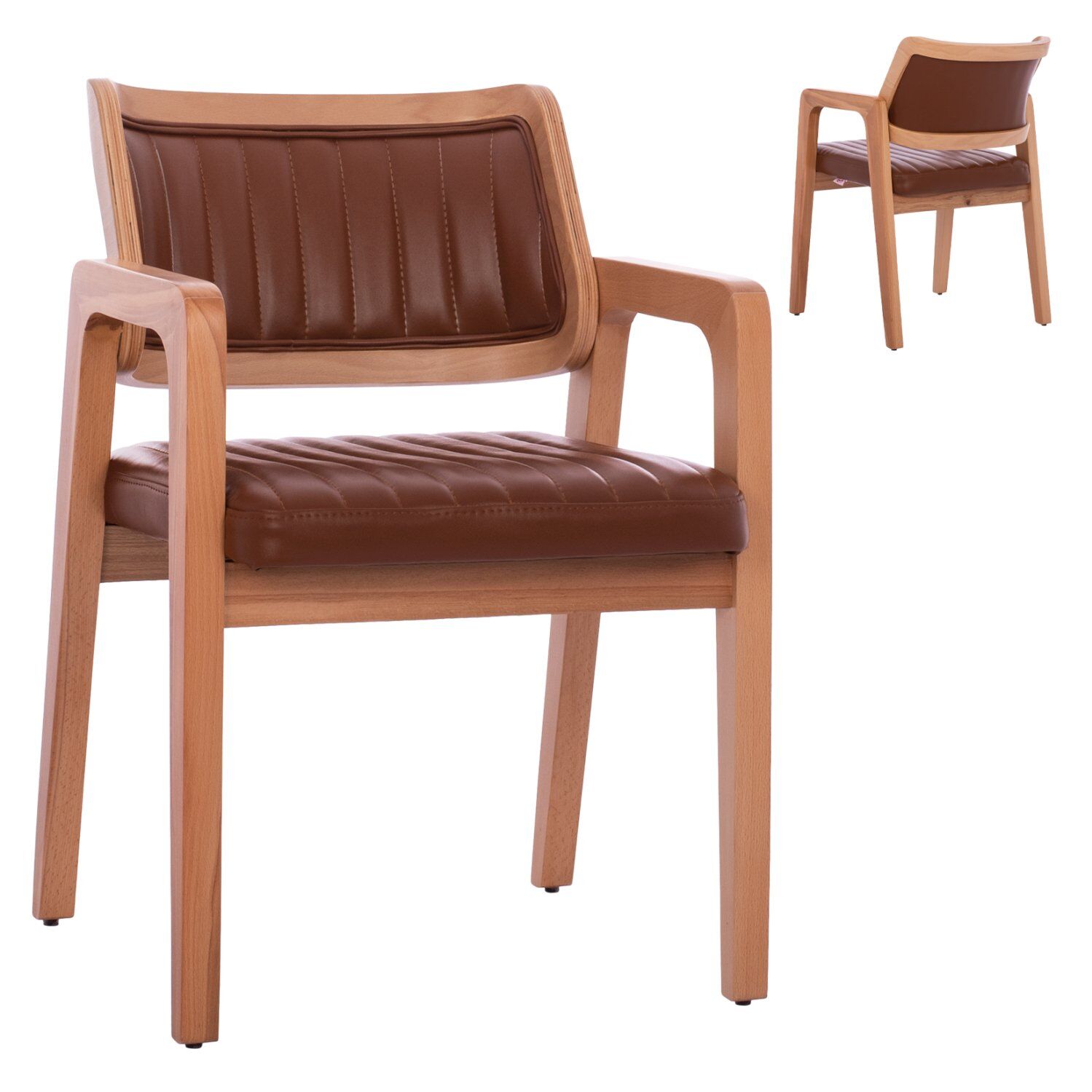 ARMCHAIR “LUCERO” HM9279.43 TAMPA PU LEATHER & NATURAL WOODEN FRAME 56X65X81H CM.