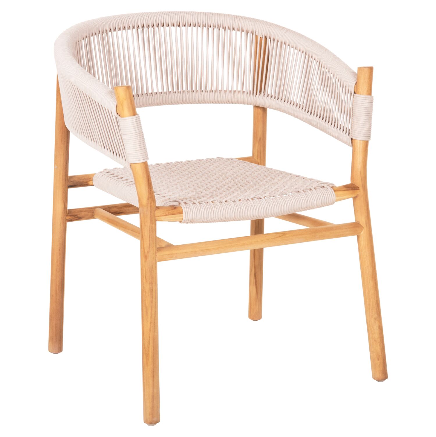 DINING ARMCHAIR IRVING HM9763 TEAK WOOD IN NATURAL COLOR AND BEIGE ROPE 60x55x78Hcm.