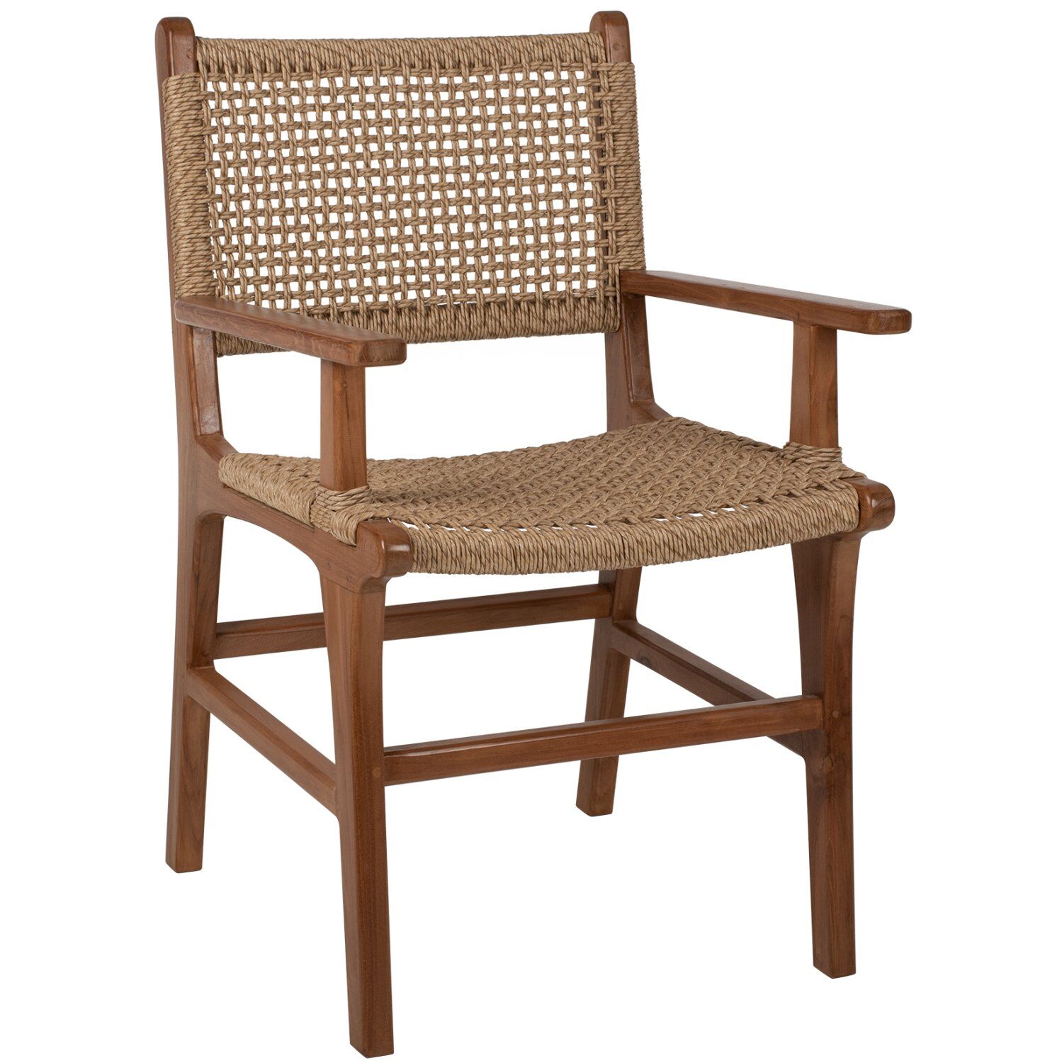 ARMCHAIR SOLID TEAK NATURAL COLOR KNITTED RATTAN ROPE 54Χ58Χ88Hcm.HM9385.01