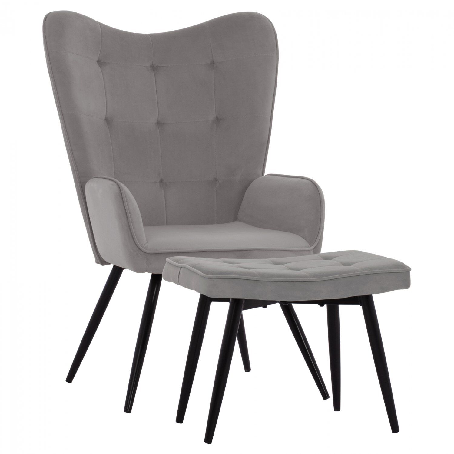 HM8918.01 CRAWLEY armchair with extra footstool, grey velvet
