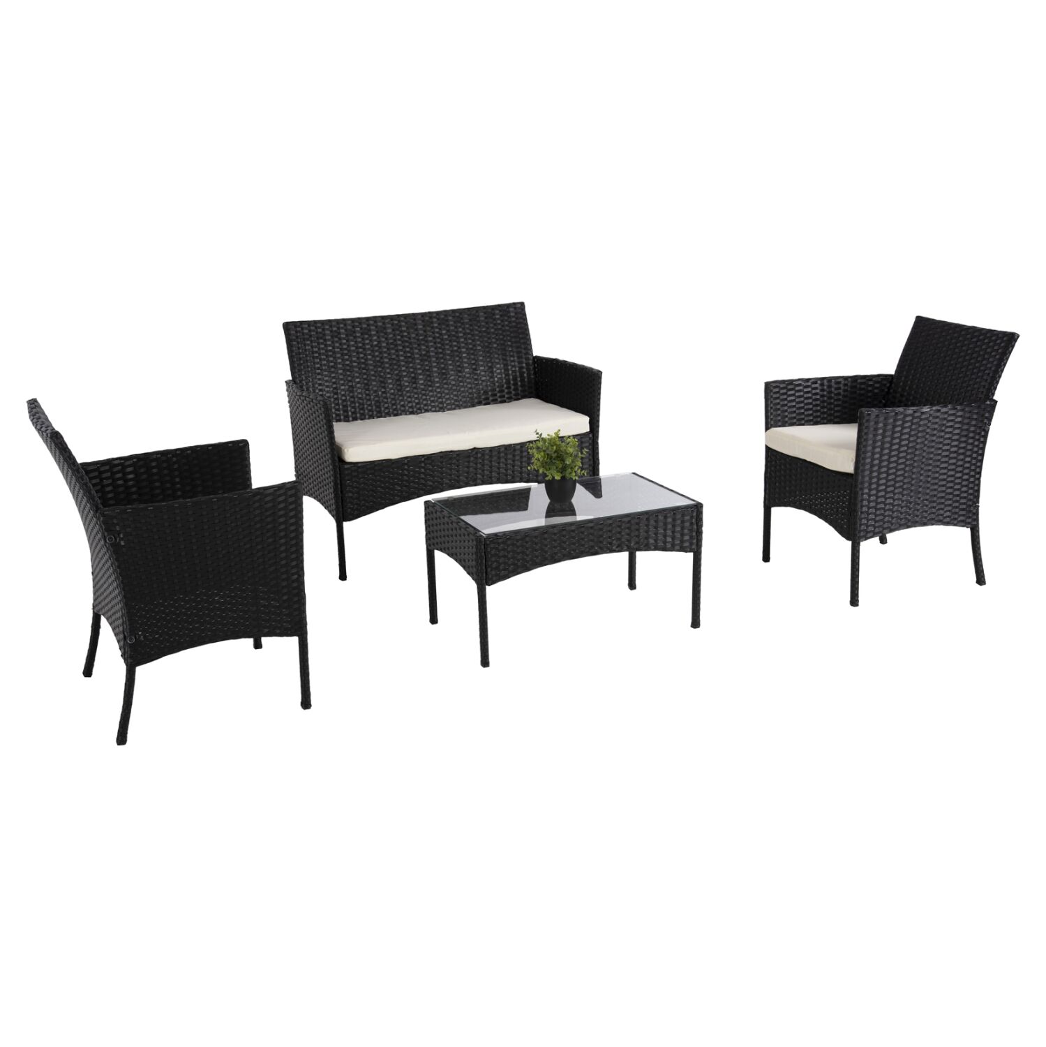 set saloni 4tmch fb9608904 synthrattan m Outdoor Lounge Set 4pcs Stasia Hm6089.04 Synthetic Rattan In Black-cushions In Beige